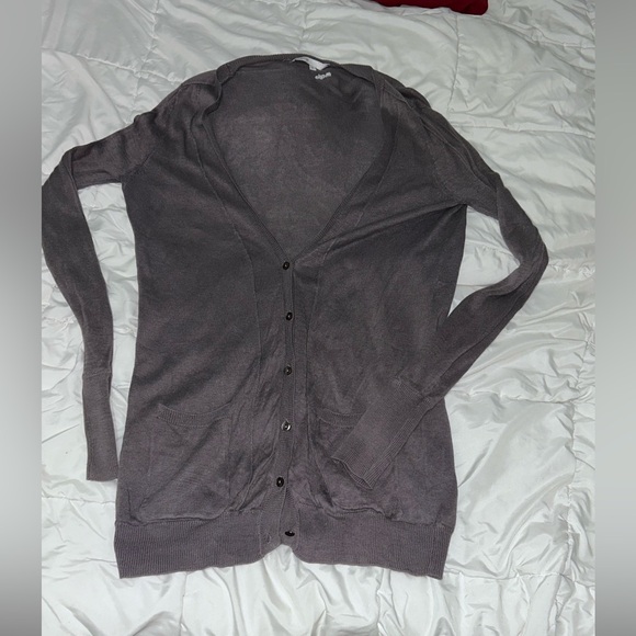 Maje Cardigan Cotton Linen Blend Women's S Small Sweater Gray Grey Deep V Neck